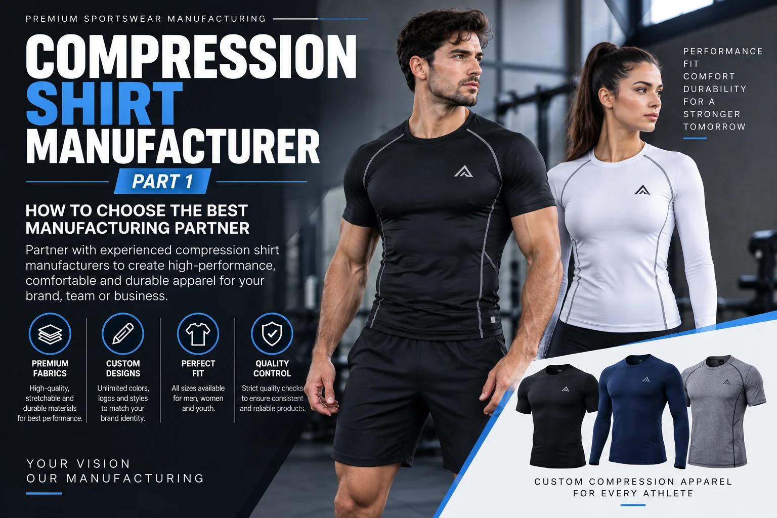Find reliable compression shirt manufacturers for custom sportswear, private label apparel, performance fabrics, athletic teams, and fitness brands.